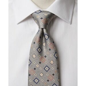 Tesoro Rosso Silk Tie‎ Mens Squares Geometric Pattern Tan Necktie